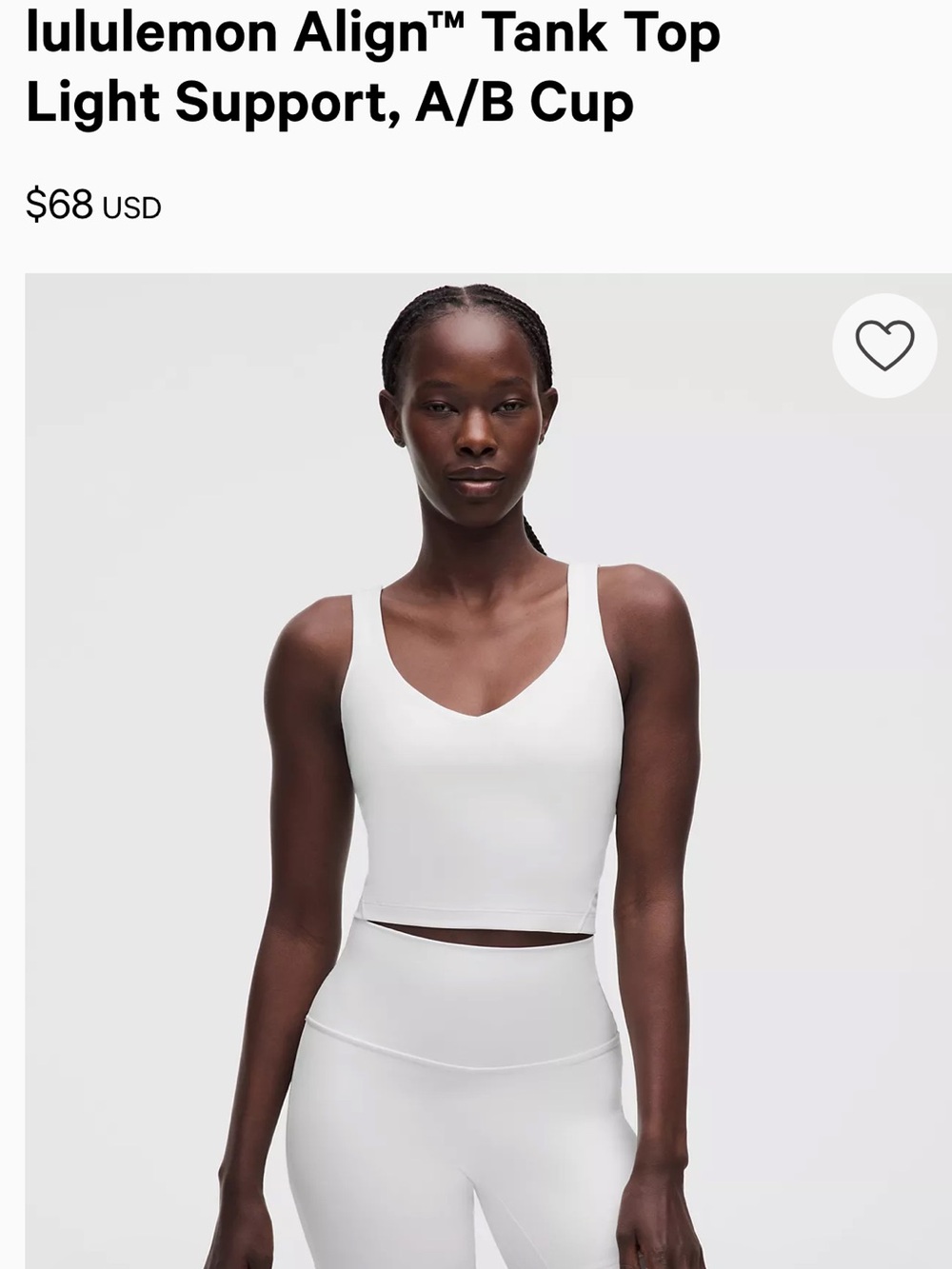 Lululemon White Align Tank A/B Cup 4 EUC